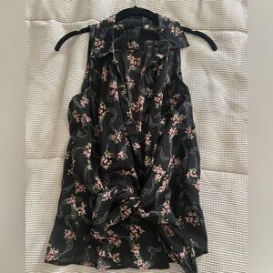 Guess Black and Pink Tie-front Blouse